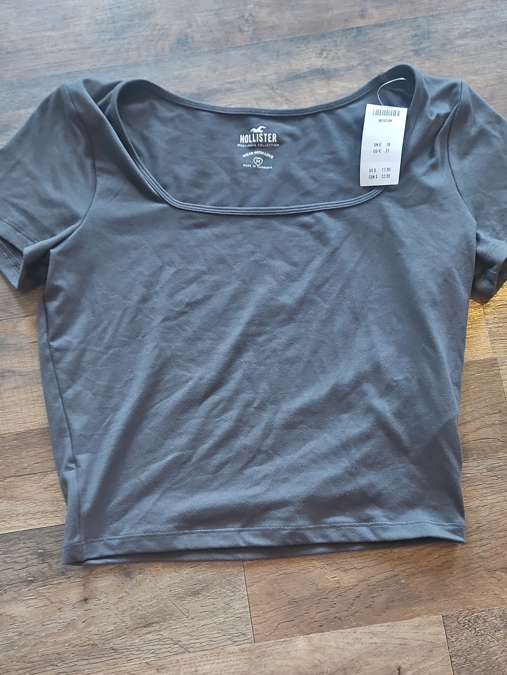 Hollister Women's Short Sleeve Square Neck Crop Top — Gray